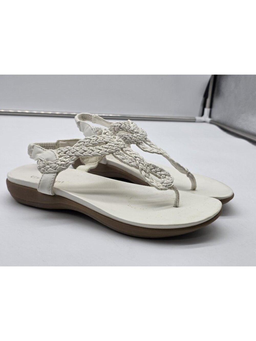 Centro Point Sandals Womens Size 5.5 36 White Braided Thong Flat Damage Shoes